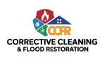 Corrective Cleaning & Flood Restoration logo with fire, water, and house icons.